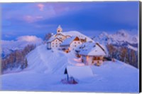 Framed Italy, Monte Lussari Winter Night At Ski Resort