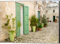 Framed Italy, Basilicata, Matera Plants Adorn The Outside Walls Of The Sassi Houses