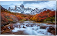 Framed Argentina, Los Glaciares National Park Mt Fitz Roy And Lenga Beech Trees In Fall