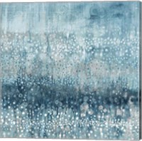 Framed 'Rain Abstract IV Blue Silver' border=