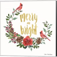 Framed Merry and Bright Wreath with Cardinals