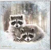 Framed Enchanted Winter Raccoons