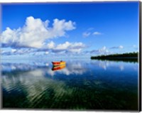 Framed Reflection Of Clouds And Boat On Water, Tahiti