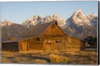 Framed Barn In Field With Mountain Range In The Background, Wyoming