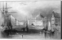 Framed Skyline Boston Massachusetts From Waterfront Showing Fanueil Hall Engraving By T. A. Prior From Bartlett