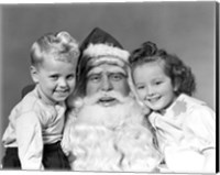 Framed Santa Claus Posing With Young Boy And Girl