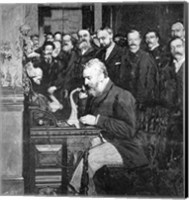 Framed Engraving Of Alexander Graham Bell Making First Long Distance Telephone Call From New York To Chicago In 1892