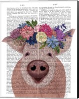 Framed Pig and Flower Crown Book Print