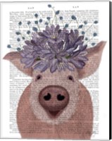 Framed Pig and Lilac Flowers Book Print