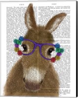 Framed Donkey Purple Flower Glasses Book Print