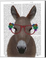 Framed Donkey Red Flower Glasses Book Print