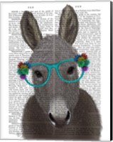 Framed Donkey Turquoise Flower Glasses Book Print