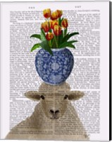Framed Sheep and Tulips Book Print