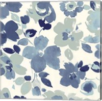 Framed 'Soft Blue Florals III' border=