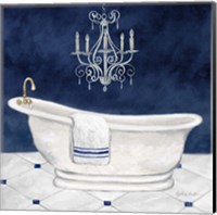 Framed Navy Blue Bath I