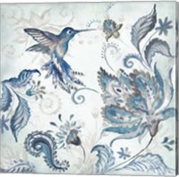 Framed 'Watercolor Boho Blue Hummingbird I' border=