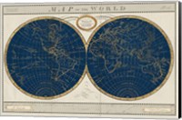 Framed Torkingtons World Map Indigo Globes