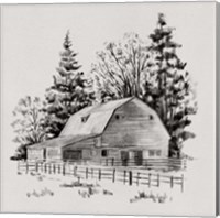 Framed Distant Barn Sketch I