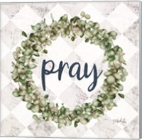 Framed 'Pray Eucalyptus Wreath' border=