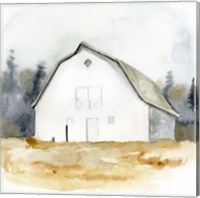 Framed White Barn Watercolor III