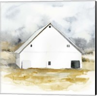 Framed White Barn Watercolor IV