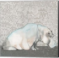 Framed 'Introspective Hippo' border=