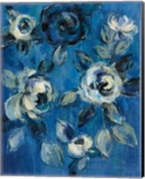 Framed 'Loose Flowers on Blue I' border=