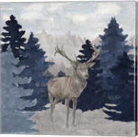 Framed Blue Cliff Mountains scene II-Deer