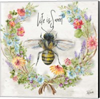 Framed 'Honey Bee and Herb Blossom Wreath I' border=