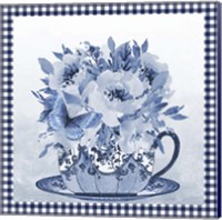Framed 'Blue Teacup Bouquet A' border=