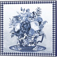 Framed 'Blue Teacup Bouquet B' border=