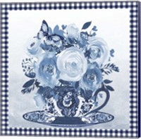 Framed 'Blue Teacup Bouquet C' border=