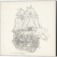 Framed Antique Ship Sketch V
