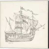 Framed Antique Ship Sketch VIII