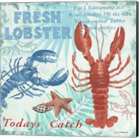 Framed 'Fresh Lobster - Aqua' border=