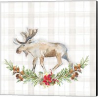 Framed Holiday Woodland Garland on Plaid I