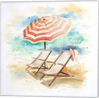 Framed 'Umbrella On The Beach I' border=