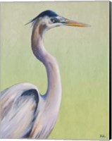 Framed Blue Heron on Green I