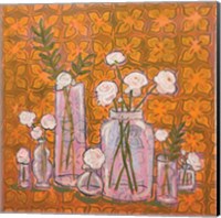 Framed Flowers in Vases on Orange