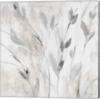 Framed Gray Misty Leaves Square I