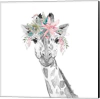 Framed 'Water Giraffe with Floral Crown Square' border=