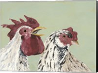 Framed Four Roosters White Chickens