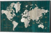 Framed Old World Map Teal