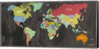 Framed Modern Map of the World  (chalkboard, detail)