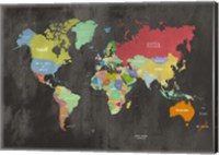 Framed Modern Map of the World (Chalkboard)