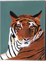 Framed Colorful Tiger on Teal