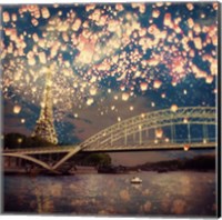 Framed Love Wish Lanterns Over Paris