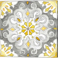 Framed 'Jewel Medallion yellow gray I' border=