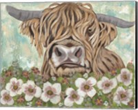 Framed Floral Highland Cow