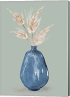 Framed Oat Stems In Blue Vase